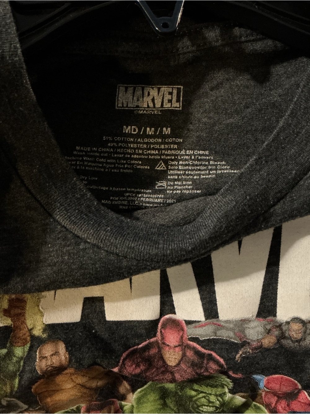 Marvel Charcoal Tee with Multicolor Superhero Print - Picture 3 of 3